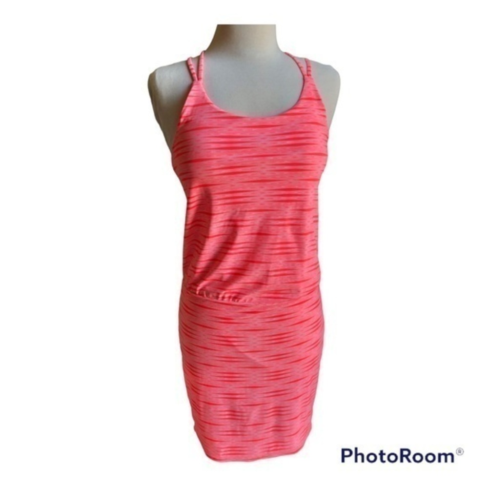 Athleta neon pinkish orange strappy swim dress small